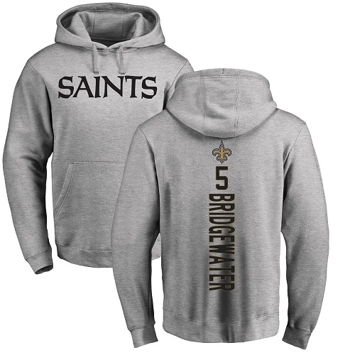 Men New Orleans Saints Ash Teddy Bridgewater Backer NFL Football #5 Pullover Hoodie Sweatshirts